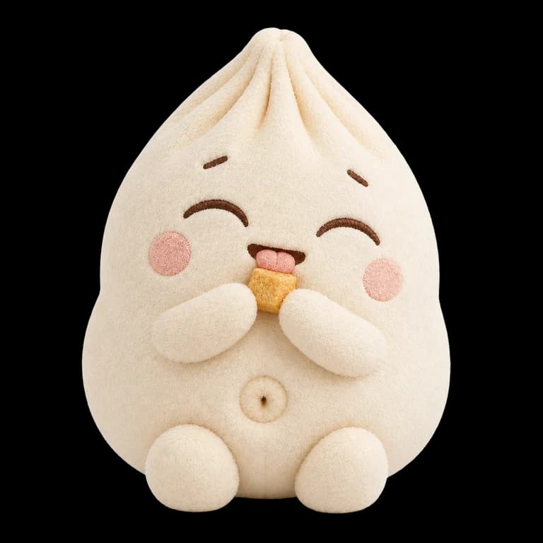 Dumple happily eating a little dumpling