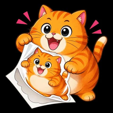 Niko the cat peeling a sticker of itself off a sticker sheet