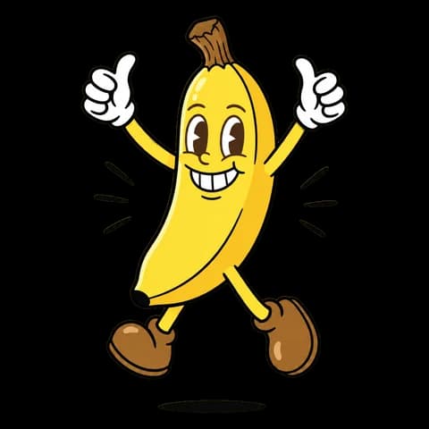 Brix the banana jumping with both thumbs up
