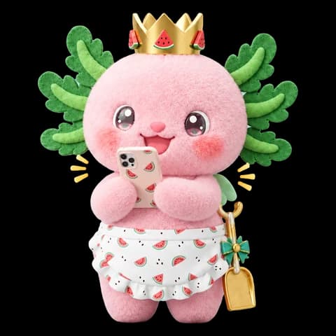 A watermelon axolotl laughing at a message on its phone