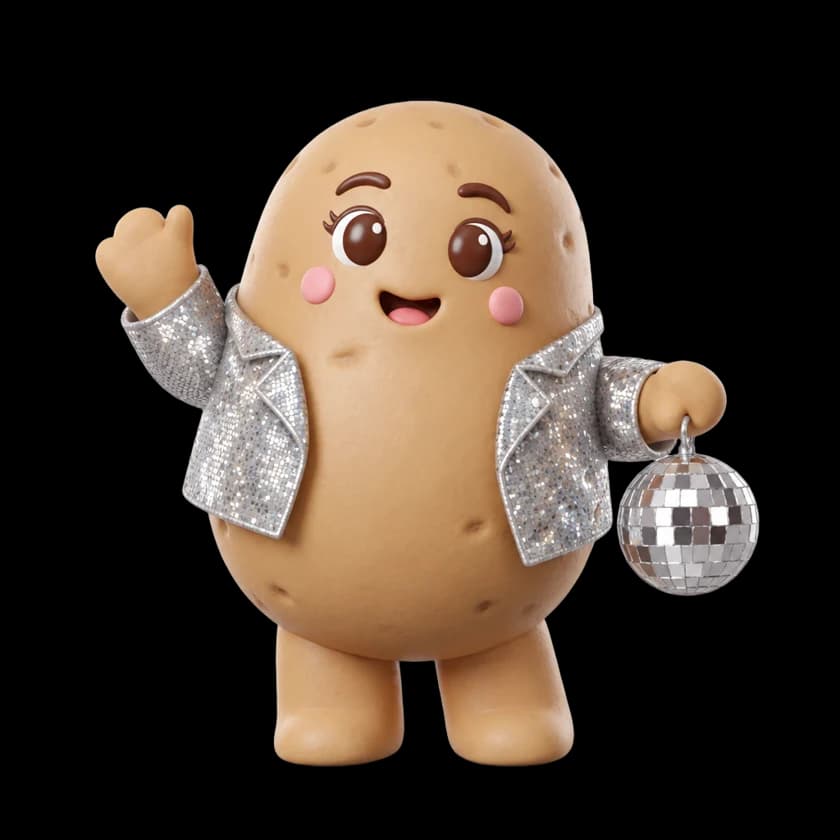Patata in a silver disco jacket