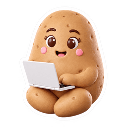 Madame Patate typing on a laptop