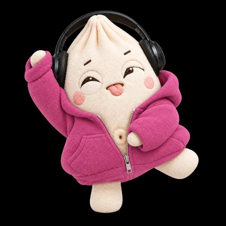 Dumple, the Masko mascot, dancing in a pink hoodie